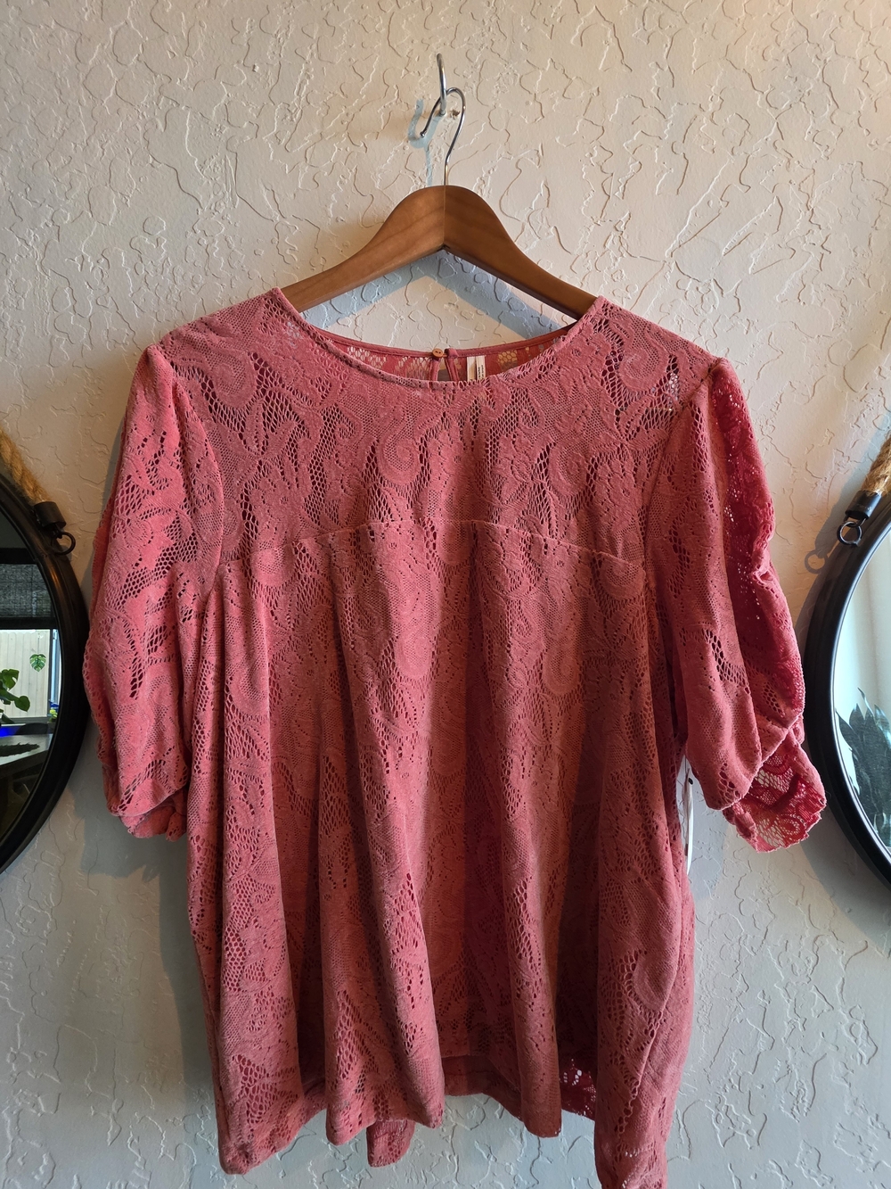 Anthropologie Rose-Pink Lace Peasant Blouse